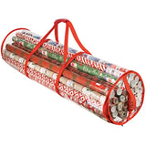 Clear Wrapping Paper Storage Bag - Transparent Design, Dual Zipper and Two Handles for Easy Carrying. Store Up to 25 Standard 40-Inch Gift Wrap Rolls. (RED)