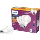 Philips LED Dimmable Warm Glow Effect A19, Flicker-Free, EyeComort Technology, 800 Lumen, 2200K-2700K, 8.8W=60W, E26 Base, Title 20 Certified, 4-Pack