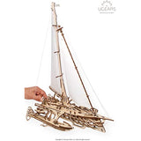 UGEARS 3D Puzzles for Adults Trimaran Merihobus - Wooden Mechanical Models Construction Craft Kits for Adults