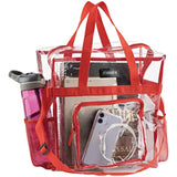 Clear Tote Bag Stadium Approved - Mesh Pockets, Shoulder Straps and Zippered Top. Perfect Clear Bag for Work, School, Sports Games and Concerts. Meets Stadium Tournament Guidelines. (Red)