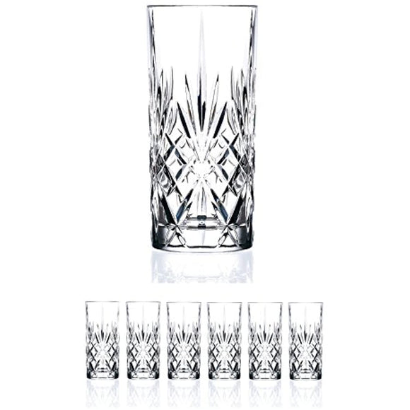 Set of 6 CRYSTAL HIGHBALL Durable Drinking glasses Limited Edition Glassware Drinkware Cups/coolers (11oz)