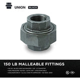 SUPPLY GIANT CNVO0336 1-1/4" Black Malleable Iron Straight Union for 150 lb Applications with Female Threaded Connects, 1-1/4
