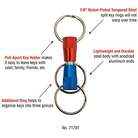 Lucky Line 3-Way Pull Apart Keychain,1 Pack, Red, Blue and Silver (71701)