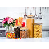 5 Square Canisters, Glass Kitchen Canister with Airtight Bamboo Lid, Glass Storage Jars for Kitchen, Bathroom and Pantry Organization Ideal for Flour, Sugar, Coffee, Candy, Valentine’s Day Gift.