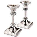 Le'raze Taper Candle Holder with Diamond Crystals for Wedding, Birthday, Dining Table Anniversary Celebration Modern Centerpieces, Set of 2 Decorative Silver Candle Sticks
