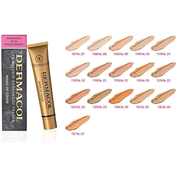 Dermacol Full Coverage Foundation | Long Lasting Waterproof Makeup Cover Cream SPF30 | Hypoallergenic & Light Weight Liquid | Tattoo, Acne, Spots, Under-eye Skin Cover-up | Natural Matte Finish 30g | 209