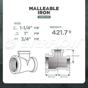 SUPPLY GIANT HNSU1413 1-1/4 X 1 X 3/4" Galvanized Malleable Reducing Tee With Female Threaded Fitting, 1-1/4 in. x 1 in. x 3/4