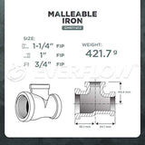 SUPPLY GIANT HNSU1413 1-1/4 X 1 X 3/4" Galvanized Malleable Reducing Tee With Female Threaded Fitting, 1-1/4 in. x 1 in. x 3/4