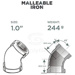 Supply Giant HNGG0100 1" 45 Degree Galvanized Malleable Iron Elbow for High Pressures, 1"