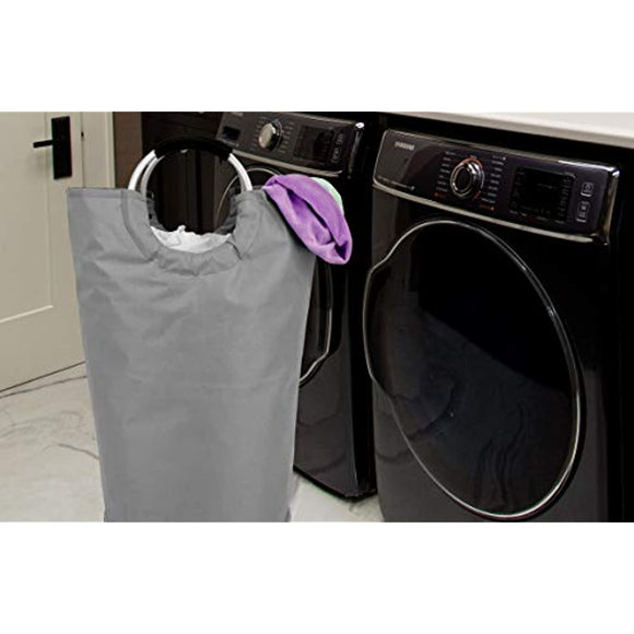Collapsible Fabric Laundry Hamper - Portable, Foldable Large Capacity Laundry Basket, Durable Comfortable Padded Carry Handles, Self Standing Washing Bin, Folds Easily in Laundry Room Storage. (Grey)
