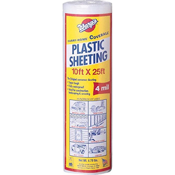 Warp Brothers 12-4CH10C 4 Mil Clear Plastic Sheeting, 10-Foot by 25-Foot