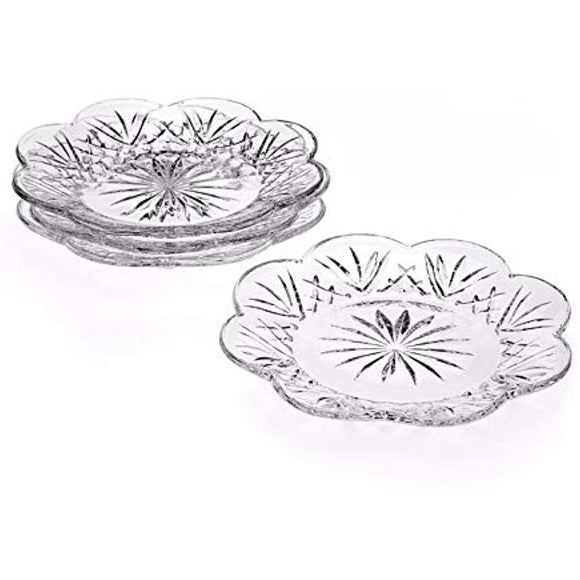 Crystal Desert Plates, 5 Inch Canape Plates for Appetizer, Desert, Fruit, Salad and Cake, Set of 4 Clear Glass Plates