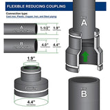 Supply Giant 6I56 Flexible Pvc Reducing Coupling with Stainless Steel Clamps, 4 x 1-1/2 Inch, Black