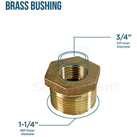 Supply Giant CSCV1141 1-1/4'' Male x 3/4'' Female NPT Lead Free Bushing Fitting with Hexagonal Head, Brass Construction Higher Corrosion Resistance Economical & Easy to Install, 19