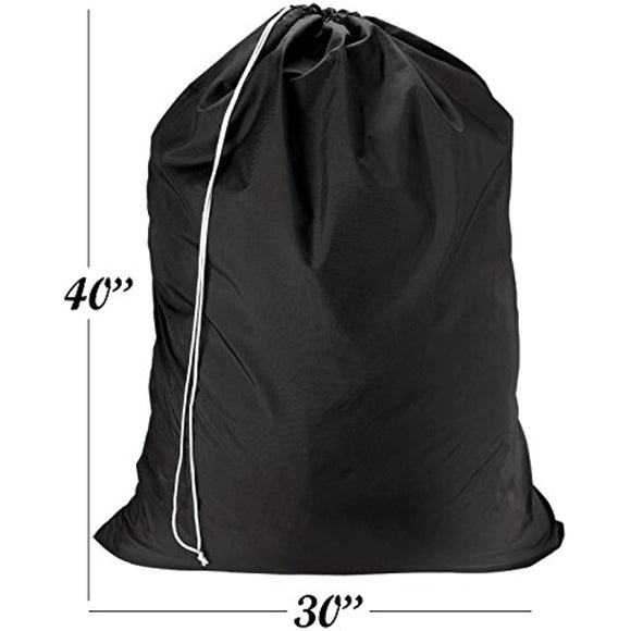 Nylon Laundry Bag - Locking Drawstring Closure and Machine Washable. These Large Bags Will Fit a Laundry Basket or Hamper and Strong Enough to Carry up to Three Loads of Clothes. (Black | 2-Pack)