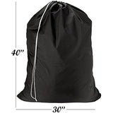 Nylon Laundry Bag - Locking Drawstring Closure and Machine Washable. These Large Bags will Fit a Laundry Basket or Hamper and Strong Enough to Carry up to Three Loads of Clothes. (Black)