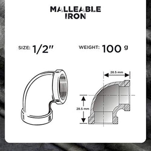 Supply Giant CNOM0034 FBA_BMNL0012 1/2"" 90 Degree Malleable Iron Elbow Fitting for High Pressures with Female Thread Connects and Black Finish"