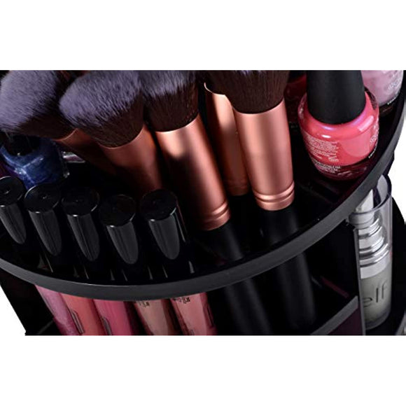 360 Rotating Makeup Organizer - Adjustable Shelf Height and Fully Rotatable. The Perfect Cosmetic Organizer for Bedroom Dresser or Vanity Countertop. (Black)