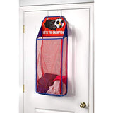 Store & Score Over The Door Hanging Kids Fun LED Soccer Light-Up Collapsible Mesh Laundry Hamper Basket, Toy Chest, Heavy Duty Metal Hooks Included. Patent Pending