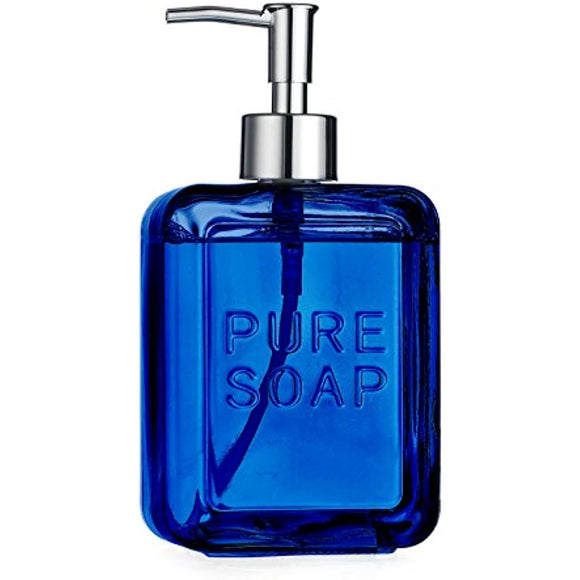 Sweet Home Glass Jar Bathroom or Kitchen Embossed Soap Pump Lotion Dispenser Kit 20 Ounce, (Blue)
