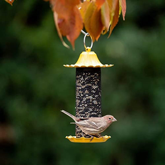 More Birds 38194 SeedFeed Stokes Select Little-Bit Finch Feeder with Metal Roof, Ye, Yellow