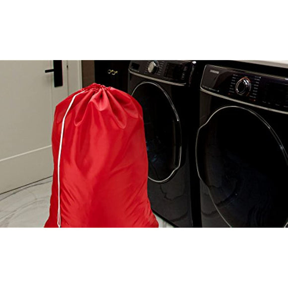 Nylon Laundry Bag - Locking Drawstring Closure and Machine Washable. These Bags will Fit a Laundry Basket or Hamper and Strong Enough to Carry up to Three Loads of Clothes. (Red)