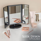 Makeup Mirror with Lights � Natural Soft Light, Adjust Brightness, 3X Magnification, USB or Battery Power, Tri-Fold and Rotation Design for Comfortable Viewing Angle. (Black)
