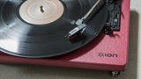 ION Audio Compact LP | Space-Efficient 3-Speed USB Conversion Turntable (Burgundy Leather-Styled)
