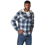 Wrangler Authentics Men's Long Sleeve Quilted Lined Flannel Shirt Jacket with Hood, Vintage Night, 3X-Large
