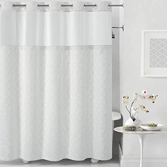 Arcs & Angles 3-in-1 Shower Curtain Set with PEVA Snap-In Liner and Window, 71x74 In, White