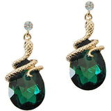 Navachi 18k Gold Plated Crystal Green Zircon Snake Drop Dangle Earrings