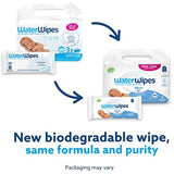 WaterWipes Biodegradable Original Baby Wipes, 99.9% Water Based Wipes, Unscented & Hypoallergenic for Sensitive Skin, 180 Count (3 packs), Packaging May Vary