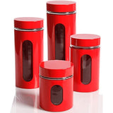 Quality Modern Red Stainless Steel Canister Set for Kitchen Counter with Glass Window & Airtight Lid - Food Storage Containers with Lids Airtight - Pantry Storage and Organization Set
