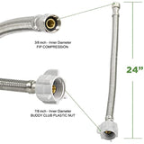 EverFlow CNCT27424-OM High Craft Hose Connects to Water Braided Stainless Steel Supply Line 3/8 Compression x 7/8 Female Balcock Nut Toilet Connector 24 Inch, 2 Feet