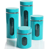 Quality Modern Aqua Stainless Steel Canister Set for Kitchen Counter with Glass Window & Airtight Lid - Food Storage Containers with Lids Airtight - Pantry Storage and Organization Set