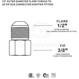 Flextron FTGF-12F38 1/2" Outer Diameter Flare Thread to 5/8" Fip Gas Connector Adapter Fitting