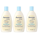 Aveeno Baby Wash & Shampoo, Tear Free, Travel Size 2 Oz (59ml) - Pack of 3