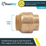 SharkBite 1/2 Inch Push Cap, Pack of 4, Push to Connect Brass Plumbing Fitting, PEX Pipe, Copper, CPVC, PE-RT, HDPE, U514LFA4