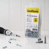 Qualihome Heavy Duty ZINC Self Drilling Drywall Anchors and Screws Kit | Includes 50 Drywall Anchors, 50 #8 1-1/4 Inch Screws & Reusable Storage Case | Anchors are Made in The USA