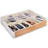 Under The Bed Shoe Organizer - Keep Your Shoes Organized with Storage for Up to Twelve Pairs of Shoes. Decorative Bamboo Siding, Easily Visible with Clear Cover and Protected from Moisture and Dust.