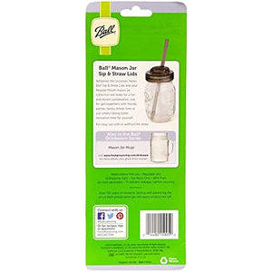 Ball Sip & Straw Lids, Fits Regular Mouth Mason Jars (2 Lids and 2 Straws)