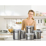 5pc Stainless Steel Canister Set with Clear Acrylic Lids & Clamp Airtight Durable & Stackable Food Storage Container for Kitchen Counter & Pantry, Tea, Sugar, Coffee, Flour, Rice, Pasta, Spices, Herbs