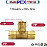 Supply Giant QYUF0012-10 X PEX Barb Tee Pipe Fittings 1/2" Brass (Pack of 10)