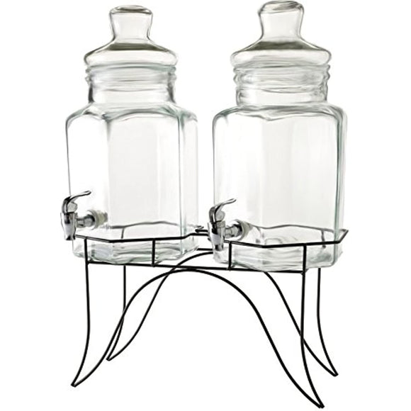 Circleware Double Beverage Dispensers with Stand and Spigot, Fun Party New Entertainment Home Kitchen Glassware Cold Drink Pitcher for Water, Punch & Iced Tea, 1.3/2.6 Gallon, Dopier