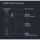 Midline Valve 6204G-OM Anti-Siphon Sillcock Frost Free Outdoor Faucet 1/2 in. PEX A x 3/4 in. Hose Bib, 4 in. Long, Chrome