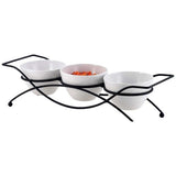 Elegant 4-piece Tier Relish Tray with White Ceramic Bowl Dish & Stand, Server Set with Metal Rack, Buffet Server for Appetizers, Candy, Nuts and Dips & Favorite Food.