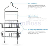 Plumboss E2050 Shower Caddy Over Shower Head Basket Shelf with Hooks for Hanging Sponge and Razor,Shampoo Holder Organizer Stainless Steel Chrome