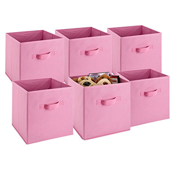 Foldable Cube Storage Bins - 6 Pack - These Decorative Fabric Storage Cubes are Collapsible and Great Organizer for Shelf, Closet or Underbed. Convenient for Clothes or Kids Toy Storage (Pink)