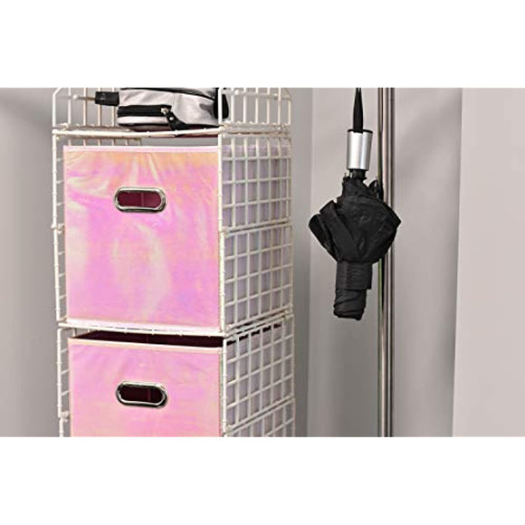 Foldable Cube Storage Bins - 6 Pack - These Decorative Fabric Storage Cubes are Collapsible and Great Organizer for Shelf, Closet or Underbed. Convenient for Clothes or Kids Toy Storage (Shiny Pink)
