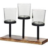 Elegant, Decorative Votive Candle Holder Centerpiece, 3 Glass Votive Cups On Wood Base/ Tray for Wedding Decoration Dining Table
